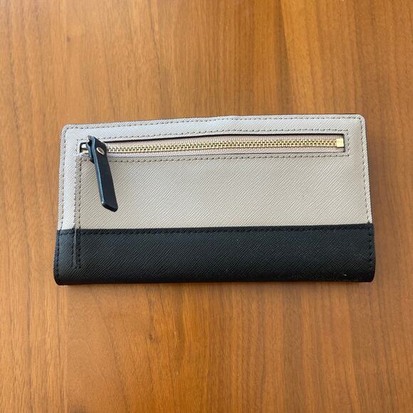 Kate Spade New York Laurel Way Neda Continental Snap Wallet Chalk Black Leather - Picture 2 of 8